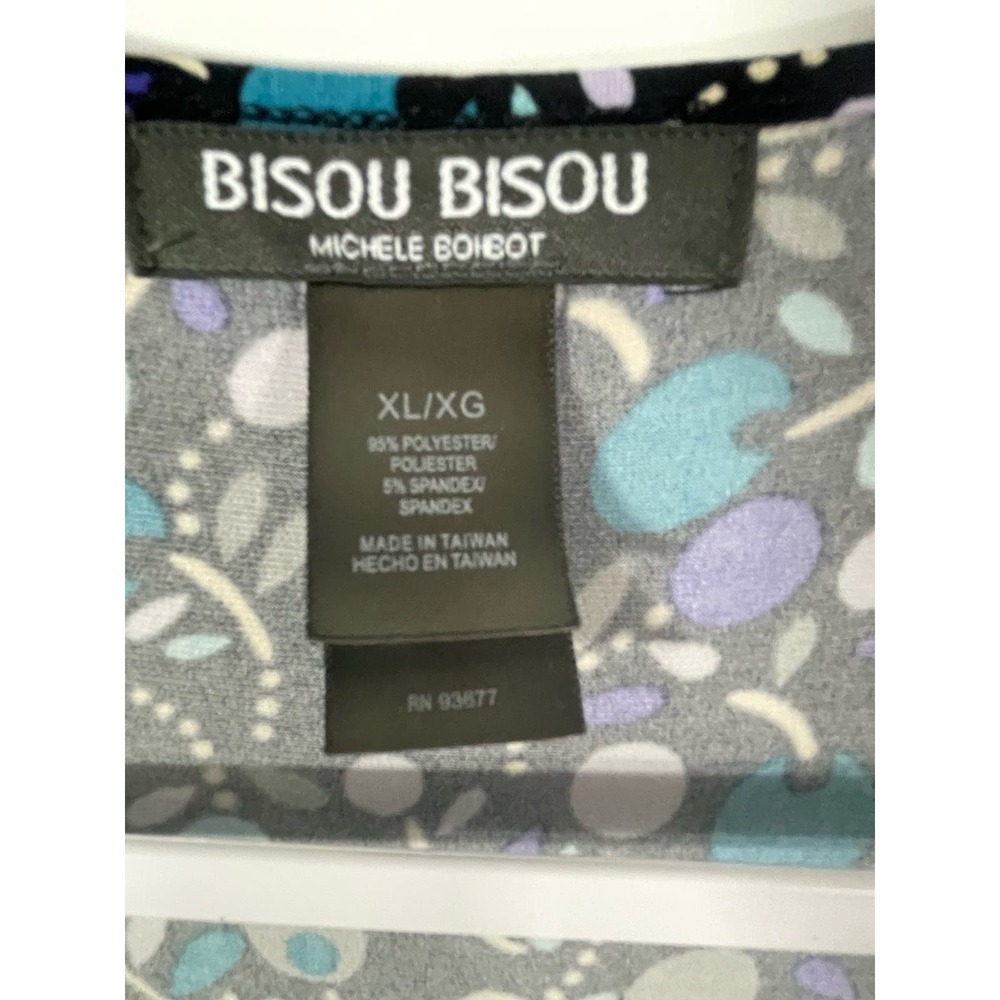 Bisou Bisou XL Women Wrap Dress Cherry Blossom Pattern Geometric Empire Waist - Picture 2 of 5